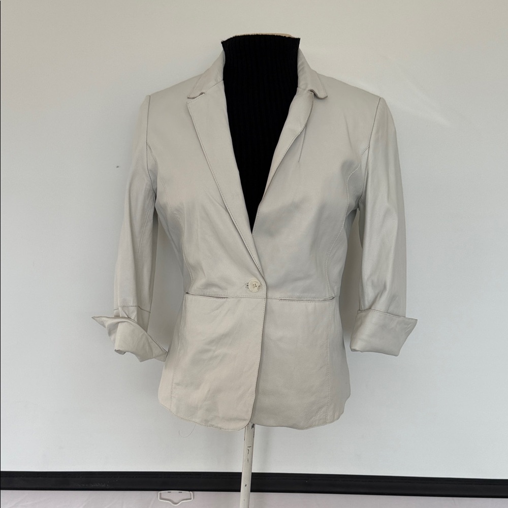 Ecru Cream Suit Jacket GENUINE LEATHER